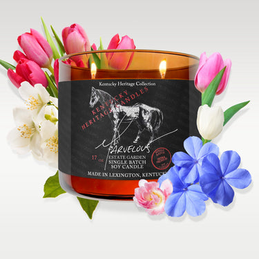 Marvelous Kentucky Estate Garden Candle with Tulips, Lillies, Willow, and Rose